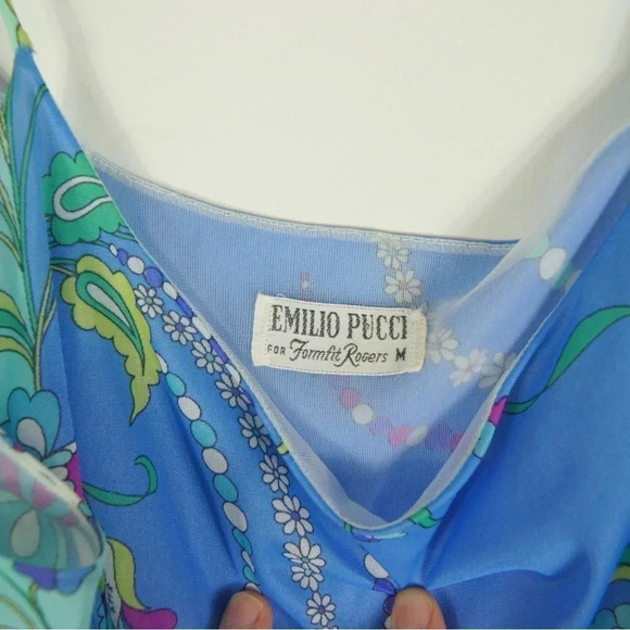 RARE Vintage 60s Emilio Pucci Formfit Rogers Iconic Blue Paisley Maxi Slip Dress - Picture 11 of 14